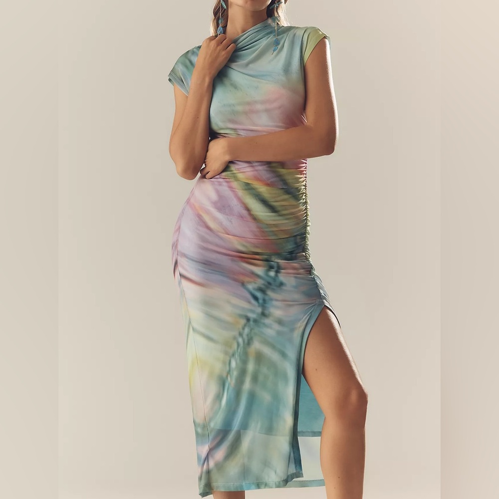 Anthropologie The Maya Ruched Cowl-Neck Mesh Dress - Size XS - NWT
